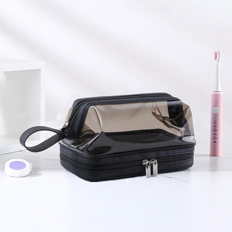 Tea Color Double Layer TPU Travel Makeup Bag Wet Dry Separation Cosmetic Pouch - Image 5